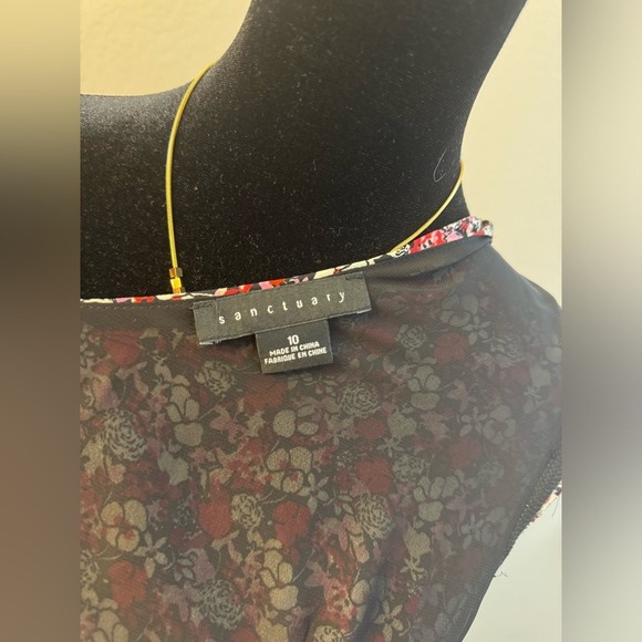 Sanctuary Floral Print Midi Dress Large Red Halter Neck Long Sleeves Cutout Boho - Picture 9 of 12